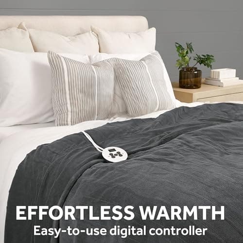 Sunbeam Electric Royal Luxe Microplush Heated Blanket, 12 Heat Settings, 12-Hour Selectable Auto Shut-Off, Fast Heating, Warm and Cozy, Night Fog Color, King, 90" x 100" 5