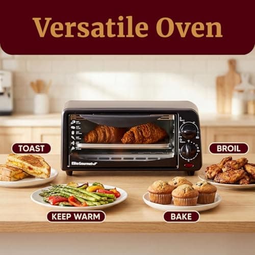 Elite Gourmet ETO236 Personal Compact 2 Slice Countertop Toaster Oven with 15 Minute Timer & Adjustable Temperature, Bake, Broil, & Toast, Black 6