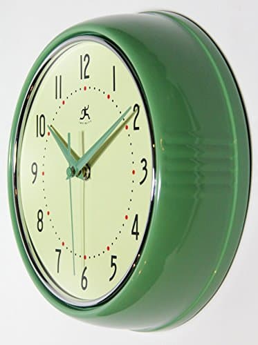 Infinity Instruments LTD. Retro 9 inch Silent Sweep Non-Ticking Mid Century Modern Kitchen Diner Wall Clock Quartz Movement Retro Wall Clock Decorative (Green)… 3