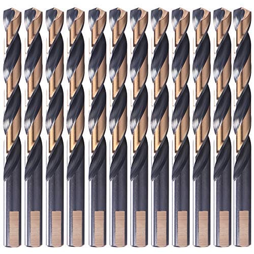 12 PCS, 3/16", Black and Gold Coated Twist Drill Bits, Pack in Plastic Bag