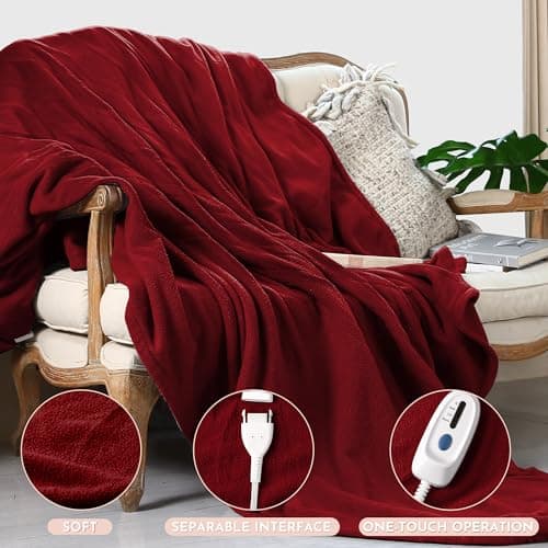 ONDAN Electric Heated Blanket 62"x84" Twin Size Microplush Cover Blanket 4 Heat Settings & 10 Hours Auto Off, Cozy & Breathable, Warm All Night,Wine Red 5