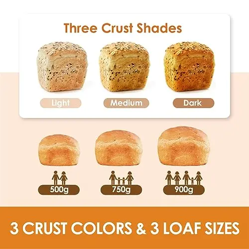 Kitchen in the box Bread Maker Machine with Gluten-Free Setting, 2LB 1.5LB 1LB Automatic Breadmaker with Homemade Cycle, 15-in-1 Stainless Steel Bread Maker with Recipes-Silver 5