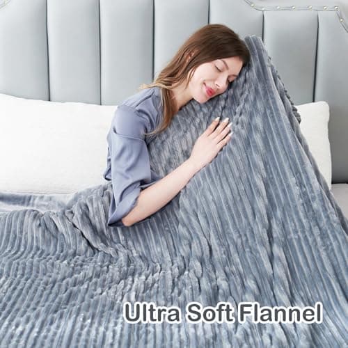 Eydna Electric Heated Blanket Queen Size 84"x 90", Dual Control, Warming Striped Flannel with 10 Heating Levels & 1-12 Hours Auto Off, Machine Washable, Light Gray 7