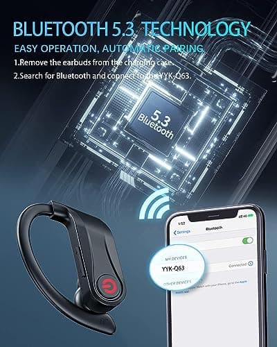 EUQQ Wireless Earbuds Bluetooth Headphones Sports Over-Ear Bluetooth 5.3 Ear Buds with Earhooks 120H Playtime Wireless Headphones for Workout Waterproof LED Power Display, Black 7
