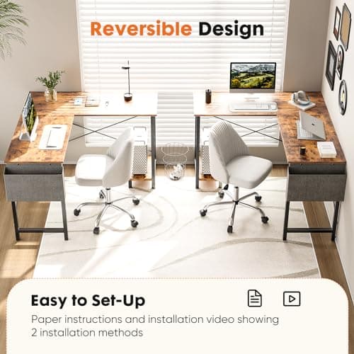 Sweetcrispy L Shaped Computer Desk - Gaming Corner 80 Inch PC White Writing Study Student Table with Wooden Desktop CPU Stand Side Bag Reversible for Home Office Room Small Space, Rustic 6