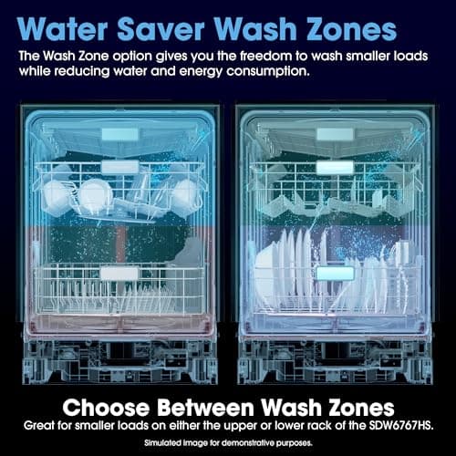 SHARP SDW6767HS Smart Dishwasher Works with Alexa. Includes LED Interior lights, Stainless Steel interior, Heated Dry with Fan Assist, Wash Zone cleans half load on either rack, Adjustable Third Rack 6