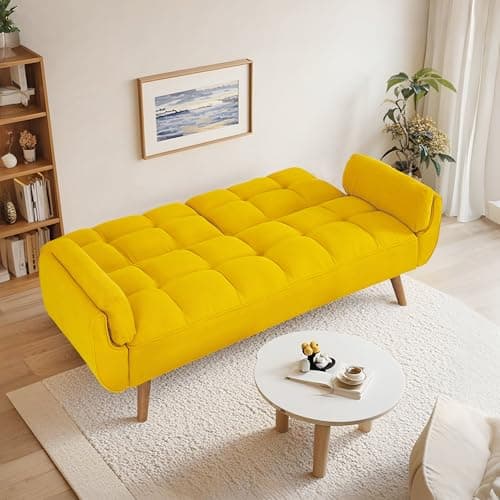 liuyouhom Convertible Futon Sofa Bed, Sleeper Couch Bed with Adjustable Backrests, Linen 3 Seater Small Couches for Small Spaces, Living Room, Bedroom(Yellow, 75") 5