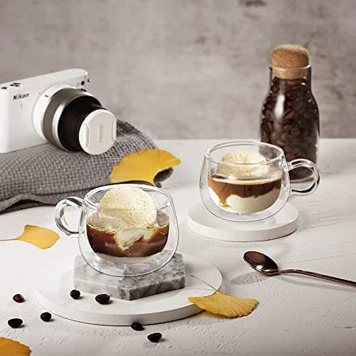 glastal German Quality 4 Oz Insulated Double Wall Glass Espresso Cups, Espresso Coffee Cups, Double Espresso Cups, Demitasse Cups, Espresso Mug, 120 ml (full capacity) Tazas De Cafe Expreso 2 Pack 5