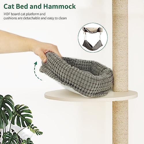 YITAHOME Tall Cat Tree Wall Mounted with Hammock, Cat Wall Shelves Furniture 5 Tiers Floating Climb for Indoor Cats, Wooden Cat Tower with Tall Scratching Posts Mat Removable Cushion, 78 inch 5