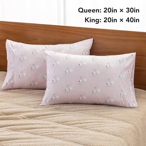 Berkshire Blanket Peanuts® Snoopy Pillowcase Set of 2, 20'' × 40'' Soft Breathable Microfiber Pillow Covers with Envelope Closure Design(King, Snoopy Make A Wish) 6