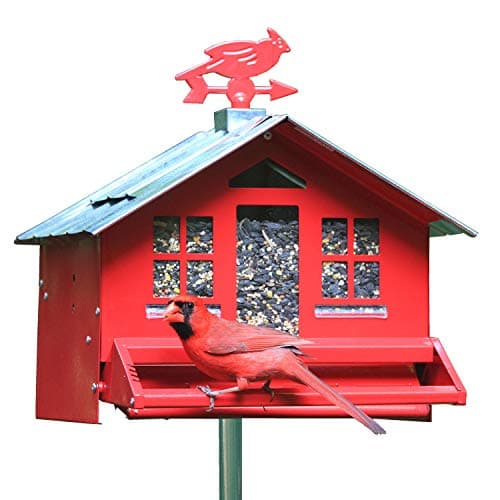 Perky-Pet Squirrel-Be-Gone II Country House Bird Feeder with Weathervane - 8 lb Seed Capacity - Squirrel Proof Wild Bird Feeder for Outdoors - Durable Construction - Rustic Outdoor Decor - 338, Red 13
