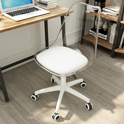RDUEEI Clear Desk Chair,Clear Chair – Modern Transparent Desk Chairs for Bedroom, Makeup Room or Office – Armless Acrylic Rolling, Plastic Office Chairs for Small Spaces