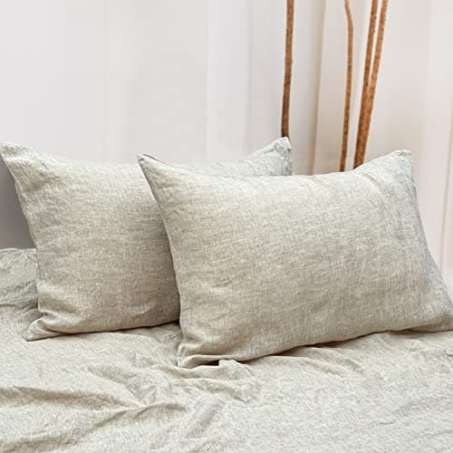NTBAY French Linen Pillow Cases - Yarn Dyed 2 Pack 100% Linen Standard Pillowcases, Breathable and Cooling Washed Pillow Cases with Envelope Closure, 20x26 Inches, Natural Linen