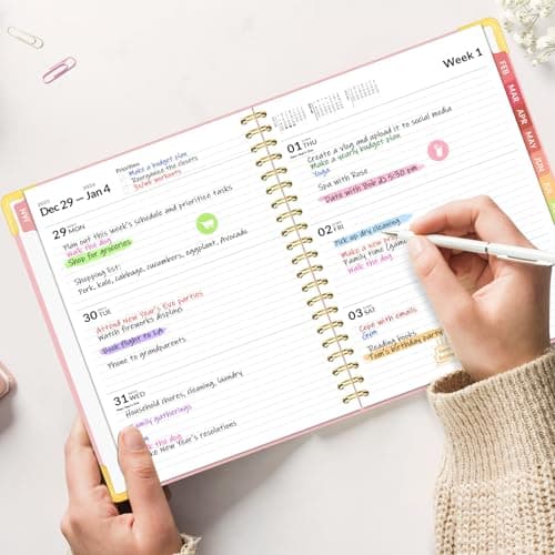 Forvencer 2026 Planner, Hardcover Calendar Planner Weekly and Monthly, Jan 2026 - Dec 2026, 6" x 8", Spiral Agenda Book with Tabs, Exquisite Daily Journal Organizer for Home School, Pink 8