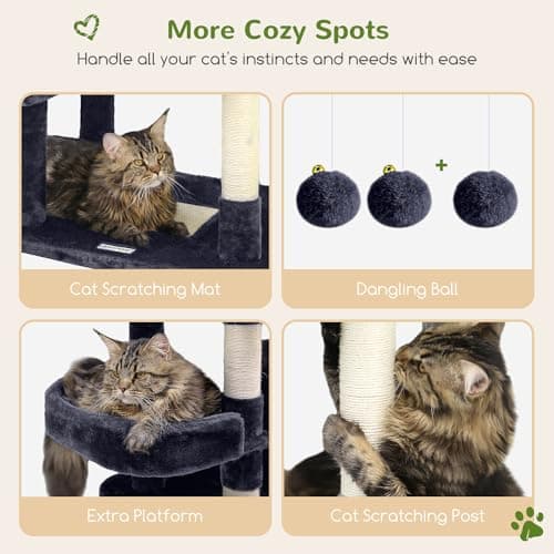 Globlazer C72 Multi-Level Cat Tree Tower | 72'' Activity Center with Cozy Condo, Perches, Scratching Posts, Large Platform and Anti-Tip Kit - Ideal for Large Cats, Dark Grey 5