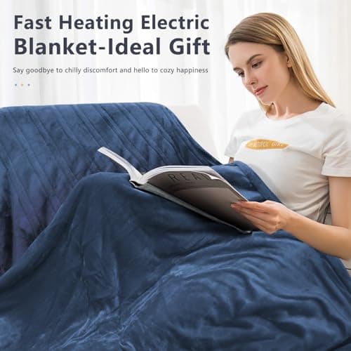 PRANITE Heated Blanket, Electric Blanket Twin 62"x 84", Flannel Electric Blanket with 6 Heating Levels & 8H Auto Shut Off, ETL&FCC Certified, Machine Washable, Fast Heating Blankets, Blue 5