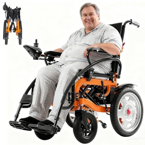 Electric Wheelchair with 20" Extra Wide Seat,20 Miles Long Range Foldable Electric Wheelchair,330 lbs Capacity Electric Wheelchairs for Adults,500W Dual Motor All Terrain Electric Wheelchairs,Orange