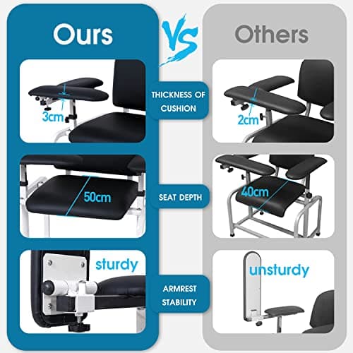 COOLWAVE Phlebotomy Chair with Arms, Extra Thick Padded Blood Drawing Chair with Adjustable Armrest (Black) 6