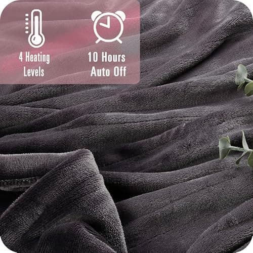 SUNNY HEAT Heated Electric Blanket Full Size 72"x84" - Cozy Warm Flannel Heated Blanket with 4 Heating Levels & 10 Auto Off - Winter Comfort Heating Blanket, Sleep Aid Bedding, Dark Grey 5