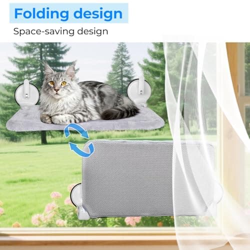 L&W BROS. Cat Window Perch with Lever Lock Suction Cups Holds up to 50 lbs Foldable & Space Saving Design Heavy Duty Window Hammock for Large Cats (L 1Pc) 5