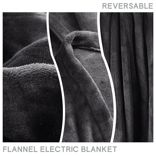 Minervada Heated Blanket Electric Blanket Twin Size 62''x84'', 5 Heating Levels 10 Hour Auto Shut Off Cozy Warmer Flannel Blanket ETL Certification - Dark Grey 7