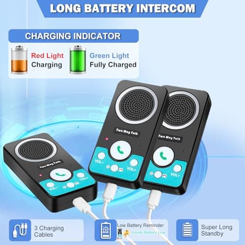 UHAXZ Intercoms Wireless for Home, Hands-Free Wireless Intercom, Long Range, 8 Volume Levels, 4 Chime Full Duplex 2 Way Intercoms System for House, Business(3 Intercoms Black) 5