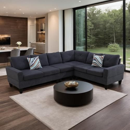 Rovibek L Shaped Sofa Couch U Shaped 6 Seater Modular Sectional Sofa Couches Corner for Living Room Furniture Sets, Dark Grey