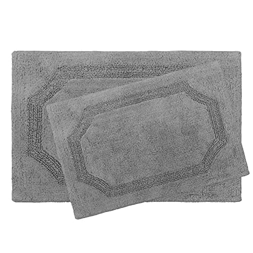 Laura Ashley - Reversible Cotton Bath Mat, Premium Bathroom Décor, Machine Washable Bathroom Rug, Highly Absorbent, 17"x24"/20"x32" 2-Piece Set, Charcoal 9
