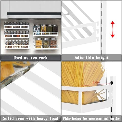 X-cosrack Wall Mount Spice Rack Organizer 5 Tier Height-Adjustable Hanging Spice Shelf Storage for Kitchen Pantry Cabinet Door, Dual-Use Seasoning Holder Rack with Hooks, White 5