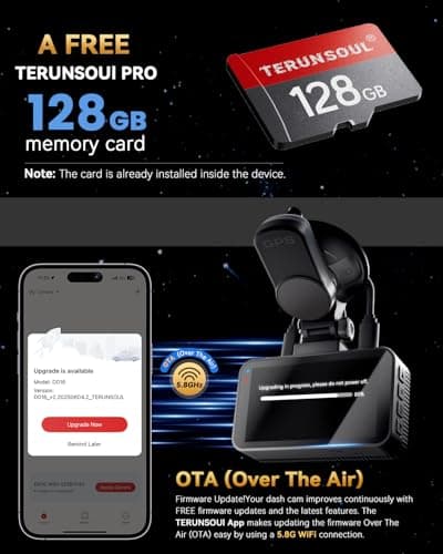 TERUNSOUl 4K+4K Dash Cam Front and Rear, Free 128GB Card Included, 5.8GHz WiFi Dash Camera for Cars, Built-in GPS, G-Sensor, 170°Wide Angle, 3" IPS Screen, 24H Parking Mode, Support 512GB Max 7