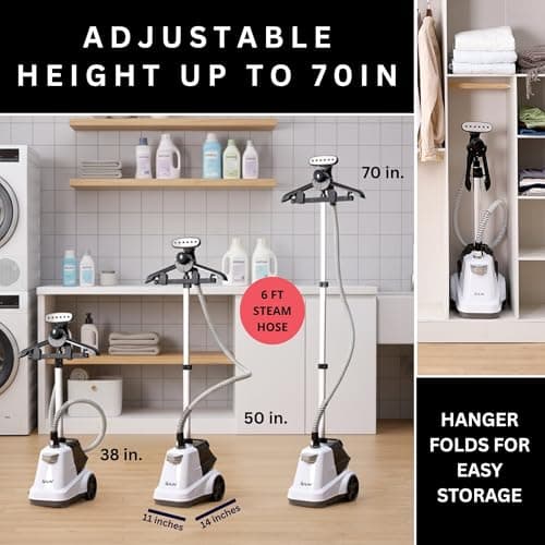 SALAV Heavy Duty Commercial Full-Size Garment Steamer with Foot Pedals and Extra Large 3L (101.5 oz) Water Tank, 1800 watts, 90+min of Continuous Steam (White) 9