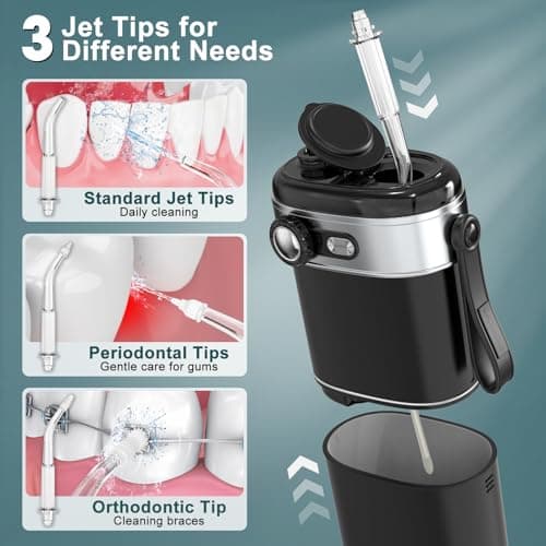 NIMMU Water Flosser for Teeth Picks, Mini Cordless Portable Water Dental Flosser with 160ML Water Tank, Infinitely Knob Mode IPX7 Waterproof, Lightweight, Electric Water Flosser for Travel - Black 7