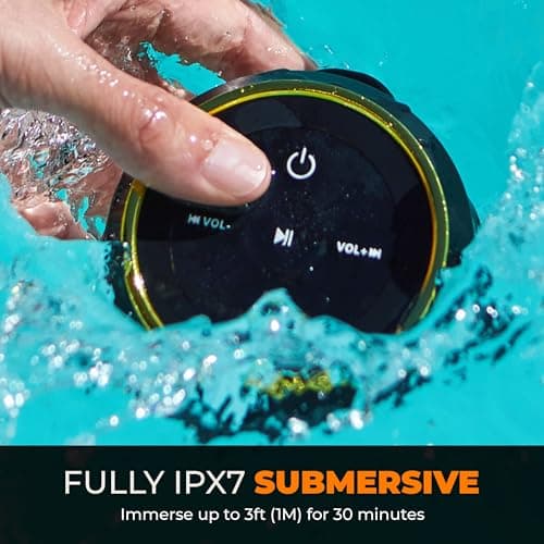 iFox Portable Bluetooth Shower Speaker, IPX7 Waterproof Outdoor Wireless Speaker, Built-in Mic, Carabiner, Beach, Camping, Hiking, Pool, Great Gift, Black/Gold 5