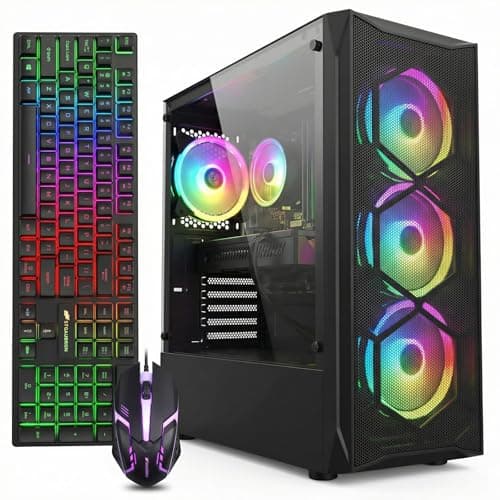 STGAubron Gaming PC Desktop Computer, Intel Core i7 up to 3.9GHz, Radeon RX 580 8G, 16G RAM, 512G SSD, WiFi 6, BT 5.0, RGB Fan x4, Windows 11 Home