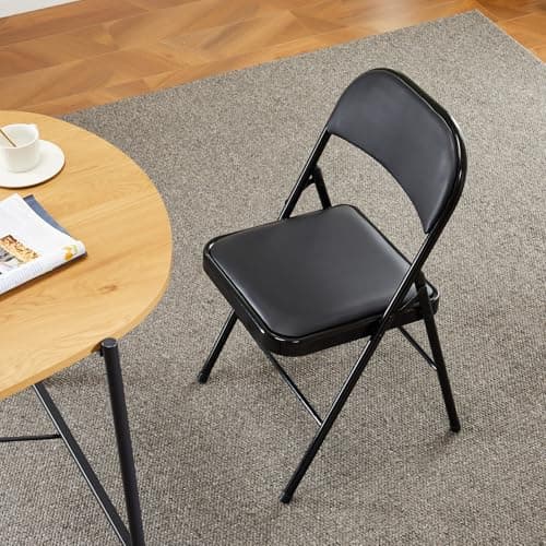 DUMOS 2 Pack Leather Padded Folding Chair, Indoor Outdoor Portable Stackable Commercial Seat with Steel Frame, Capacity for Home, Office, Party, Comfy, Black 9