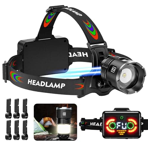 FixLiburt 220000 Lux Bright Camping Headlamp Function 17 Modes Motion Sensor Adjustable Focus, More Than 95H Standby IP65 Waterproof, 125°Angle Head Lamp for Fishing Hiking Bike Hardhat