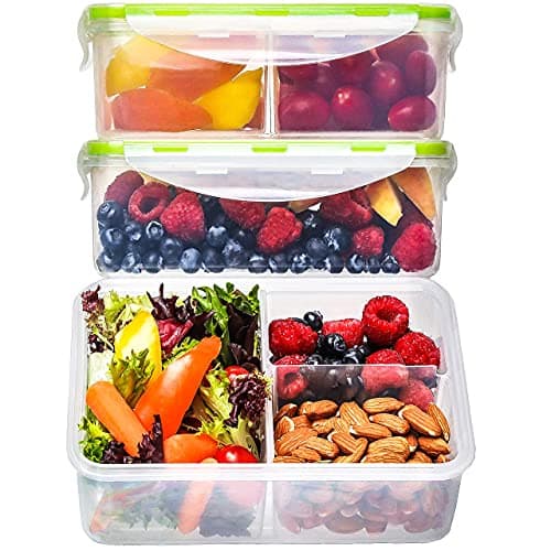 Bento Box for Kids and Adults - Reusable Lunch Box Meal Prep Containers - 3 Compartment Snack Box Container with Airtight Lid - Dishwasher, Freezer, Microwave Safe Food Snack Storage (39 oz, 3 Pack)