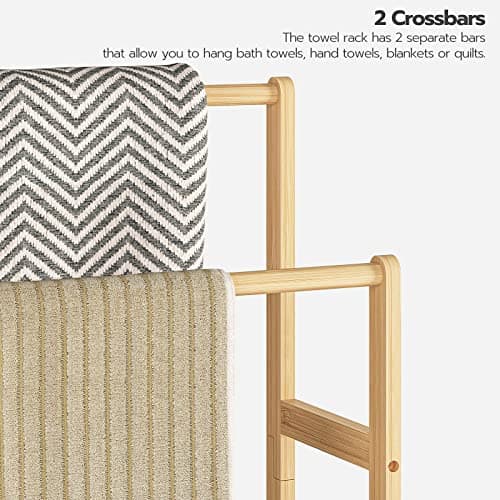 HOOBRO Freestanding Towel Rack for Bathroom, 2 Tier Decorative Bamboo Blanket Rack, Quilt Display Stand with Storage Shelf, 16.5" L x 9.4" W x 30.5" H, Bedroom, Living Room, Natural Color YL02LB01 5