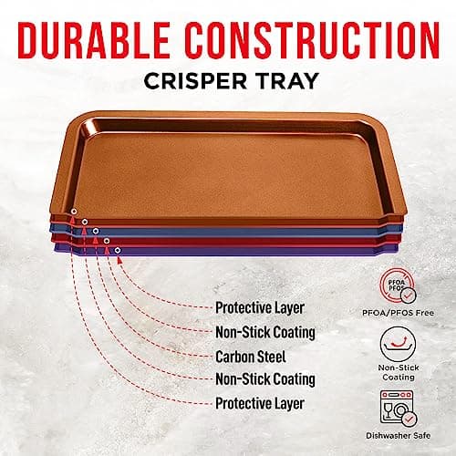 Bakken Swiss Air Fryer Tray Basket w/Elevated Mesh Great For Oven, For Baking & Crispy Foods, Dishwasher Safe,PTFE/PFOA/PFOS FREE Extra-large 9.5/''x13/'',Copper 5