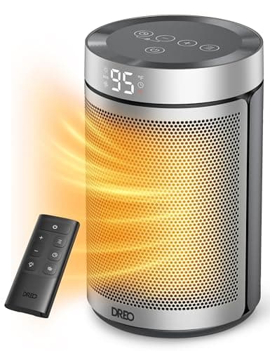 DREO Space Heater, Portable Electric Heaters for Indoor Use with Thermostat, 1-12H Timer, Eco and Fan Mode, 1500W PTC Ceramic Safety Heat for Office Bedroom Home, With Remote, Silver