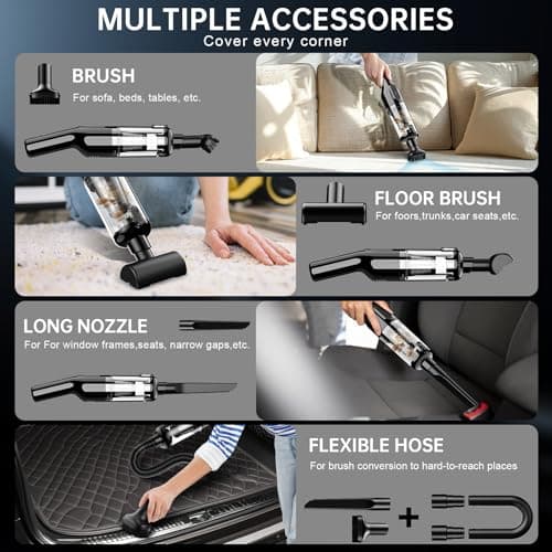 dormzie Handheld Vacuum Cordless, 16000Pa Powerful Suction, Lightweight at 1.3 lbs, Type-C Charge, Multiple Accessories, Rechargeable Car Vacuum Cleaners for Home Office Pet 5