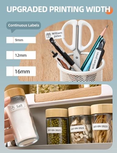 Makeid E1 Label Maker - Bluetooth Rechargeable Label Maker Machine - QWERTY Keyboard Labeler, 3.4" Backlighting LCD Screen - Prints 9~16mm Label - Home and Office Organization 6