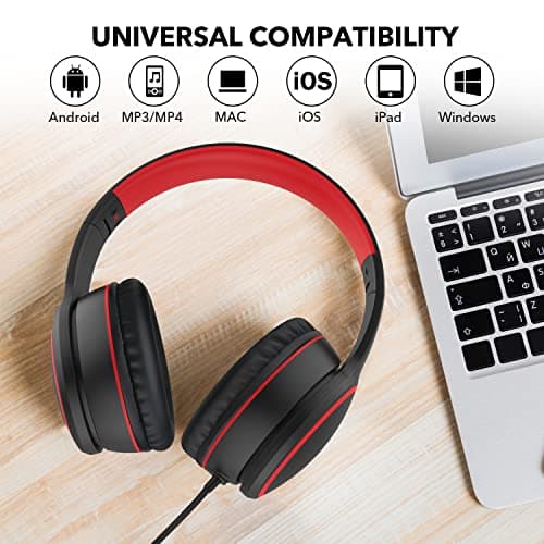 RORSOU R10 Over-Ear Headphones with Microphone, Lightweight Folding Stereo Bass Headset with 1.5M No-Tangle Cord, Portable Wired Headphones for Smartphone Tablet Computer MP3 / 4 (Black) 6
