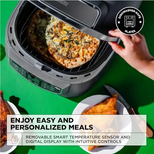 CRUX Smokeless Indoor Grill and Digital Air Fryer Oven Combo with Adjustable Temperature and 5 Preset Functions, Large 12" x 12" Grate and 5.8 Qt Basket, Matte Gray 5