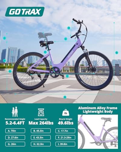 Gotrax Dolphin 26" Electric Bike, Max Range 30Miles(Pedal-assist1)&20Mph Power by 350W, 5 Pedal-Assist Levels&Front Suspension, 7-Speed&Boost Mode, City E-Bike for Adult Leisure Riding/Commuting 8
