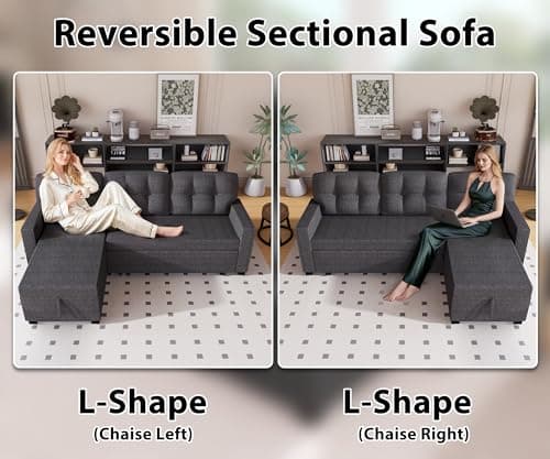 Wakefit Reversible Sectional Sofa Couch, Sleeper Sofa Bed with Storage Chaise Pull Out Couch for Living Room | Hidden Stroge | Pull Out Bed | Removable Backrest | Linen Fabric, DeepGrey 5