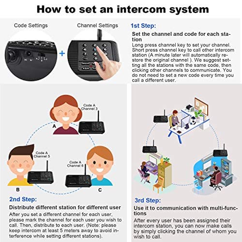 Wuloo Intercoms Wireless for Home 1 Mile (5280 Feet) Range 10 - Channel, Wireless Home Intercom System for House Business Office, Room to Room Intercom, Home Communication System (2 Packs, Black) 6