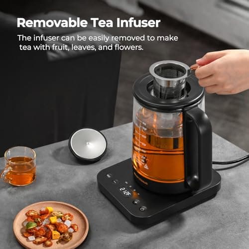 Narcissus Electric Kettle Temperature Control ±5℉, 1.8L Glass Electric Tea Kettle with Removable Infuser for Flowers & Fruit Tea, 1200W Fast Boiling, 6 Hours Keep Warming, Black 5