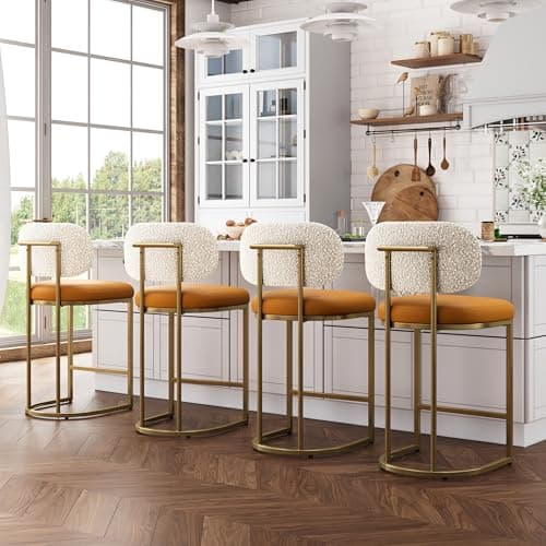 ALPHA HOME Bar Stools with Back, 24.8 Inch Counter Height Bar Stools Set of 4, Modern Counter Stools Upholstered Barstools with Metal Frame for Home Bars, Kitchen Islands, Bronze/Gold Leg