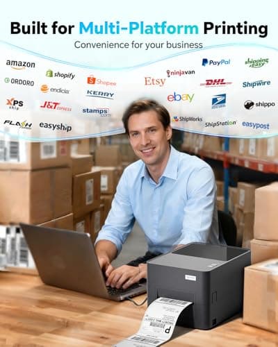 Thermal Transfer & Direct Thermal Label Printer, 4x6 Desktop Printer for Shipping Label Barcode Receipts Tag & Wrist Band, Compatible with UPS FedEx Amazon eBay Shopify, USB & Ethernet Connectivity 5